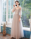 Elegant lace long A line prom dress evening dress HZ1023