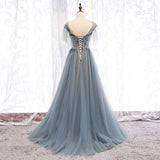 Gray tulle long ball gown dress evening dress HZ1023