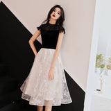Black and white lace short prom dress HZ1023