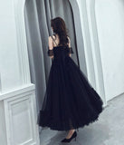 Black tulle tea length prom dress HZ1023