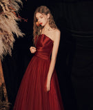 Burgundy long prom dress formal dress HZ1023