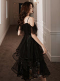 Unique design black tulle short prom dress HZ1023