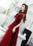 Burgundy velvet tulle prom dress burgundy evening dress HZ1023
