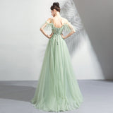 Green tulle lace long prom dress, evening dress HZ1023