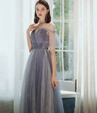 A line tulle sequins long prom dress HZ1023