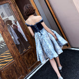 Blue velvet short prom dress party dress HZ1023