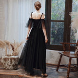 Black tulle long prom dress formal dress HZ1023