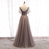 A line v neck lace long prom dress HZ1023