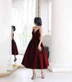 Burgundy v neck velvet short prom dress HZ1023