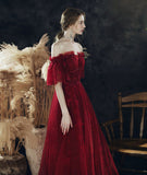 Burgundy sequins long prom dress HZ1023