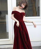 Burgundy velvet long prom dress evening dress HZ1023