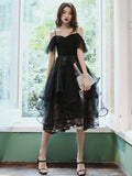 Unique design black tulle short prom dress HZ1023
