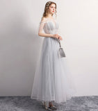 Gray tulle short prom dress party dress HZ1023