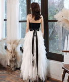Stylish black and withe tulle long prom dress evening dress HZ1023