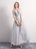 Gray tulle short prom dress party dress HZ1023