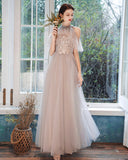 Elegant lace long A line prom dress evening dress HZ1023