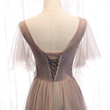 A line v neck lace long prom dress HZ1023