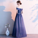 Blue tulle sequins prom dress formal dress HZ1023