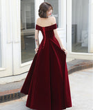 Burgundy velvet long prom dress evening dress HZ1023
