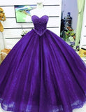 Prom Gown EveningPurple Gorgeous Shiny Exquisite Floral Delicate Beading Long Tulle Gown Party Dress HZ1023