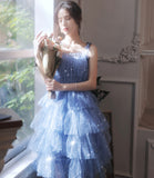 Blue tulle off shoulder prom dress homecoming dress HZ1023