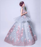 Blue tulle applique long ball gown dress formal dress HZ1023