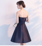Cute satin short prom dress lace evening dress HZ1023