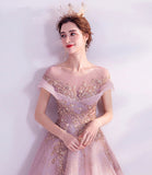 Pink tulle sequins long A line prom dress evening dress HZ1023