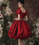 Burgundy satin short prom dress homecoming dress HZ1023