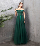 Green tulle long A line prom dress green evening dress HZ1023