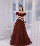Unique tulle long prom dress off shoulder evening dress HZ1023
