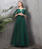 Green tulle long A line prom dress green evening dress HZ1023