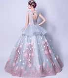 Blue tulle applique long ball gown dress formal dress HZ1023