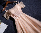 Pink tulle sequins long prom dress HZ1023