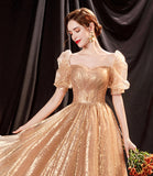 Shiny tulle long A line prom dress evening dress HZ1023
