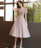 Champagne tulle sequins short prom dress homecoming dress HZ1023