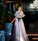 Purple tulle long A line prom gown evening gown HZ1023