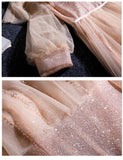 Pink tulle sequins long prom dress HZ1023