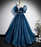 Shiny tulle sequins long prom dress A line evening gown HZ1023