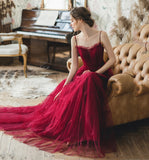 Cute tulle long A line prom dress evening gown HZ1023