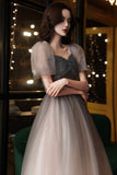 Gray tulle short A line prom dress homecoming dress HZ1023