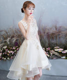 Champagne tulle lace high low prom dress party dress HZ1023