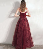 Burgundy tulle long A line prm dress evening dress HZ1023