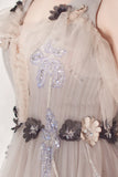Cute v neck tulle long prom dress evening dress HZ1023