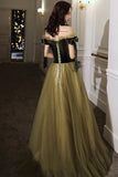 Green tulle long A line prom dress evening dress HZ1023