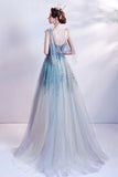 Cute tulle long A line prom dress evening dress HZ1023