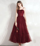 Burgundy tulle beads short prom dress homecoming dress HZ1023