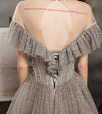 Gray tulle sequins long ball gown dress formal dress HZ1023