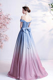 Stylish blue gradient long A line prom dress blue evening dress HZ1023