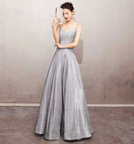 Shiny satin long A line prom dress simple evening dress HZ1023